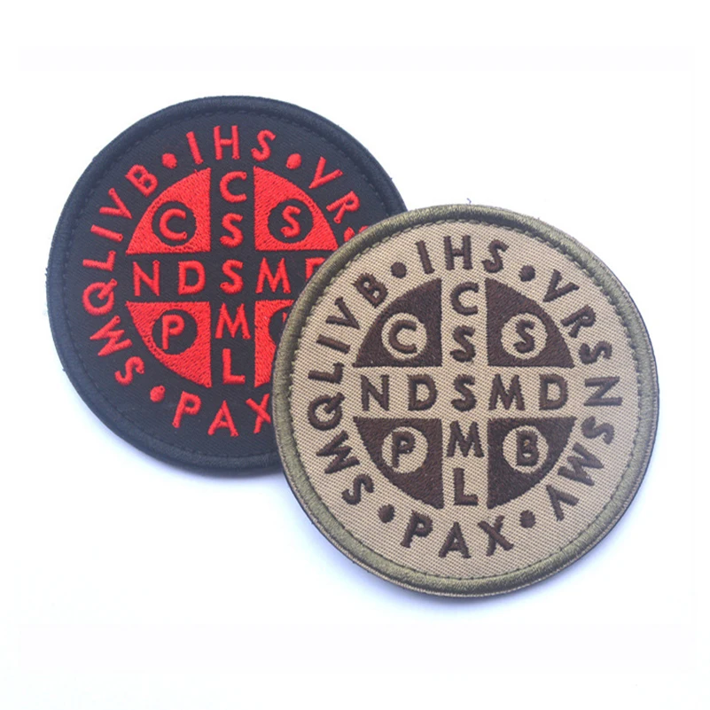 Saint Benedict Cross Patch Burnt Bronze Catholic St. 3D Embroidered Patches Stickers For Clothing Backpack