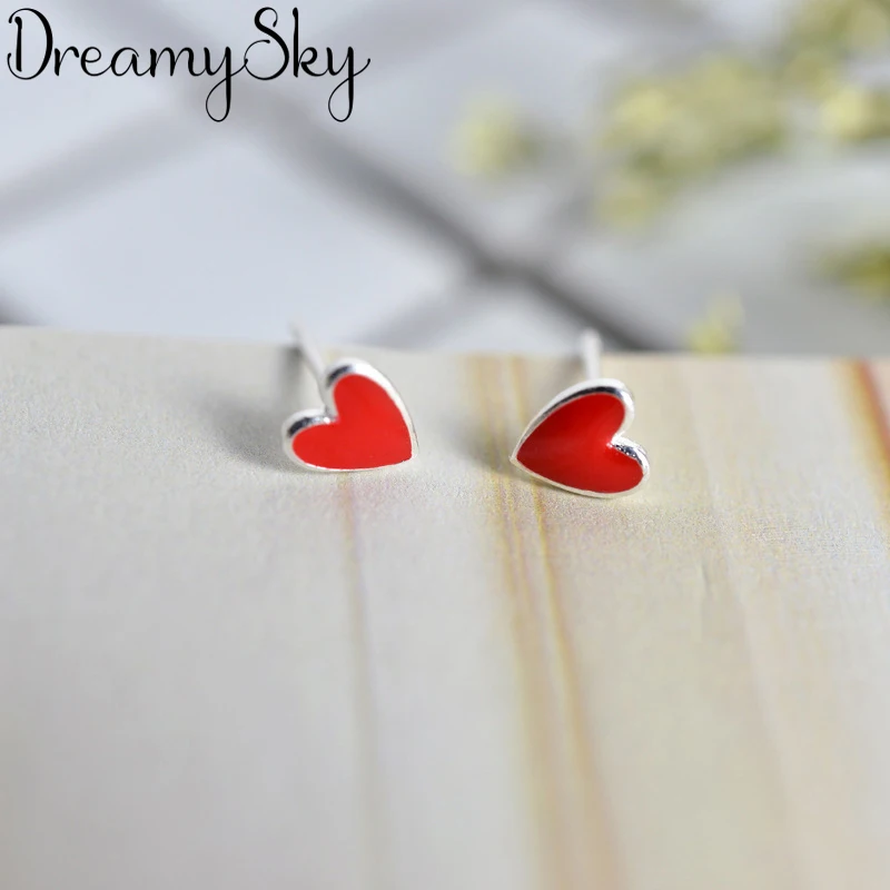 DreamySky 100% Real Silver Color  Love Heart Earrings For Women Fashion Statement Jewelry Pendientes