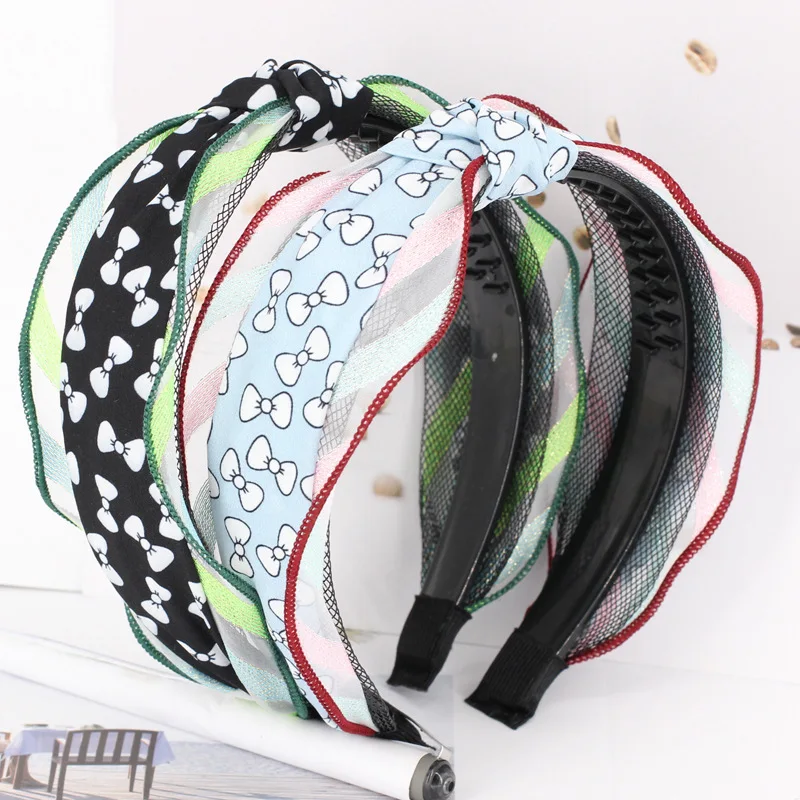 Women Girls Printed Headband Bohemia Mesh Lace HairBands Knotted Head Wrap Hair Accessories 2018 New Arrival