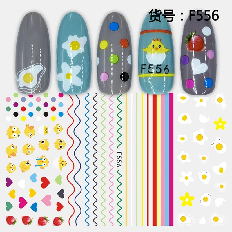 5 Sheets Lot 3D Super Thin Nail Stickers Tips Nail Art Adhesive Decals Manicure Supplies Cute Animal Flower Fruit Nail Slider 3