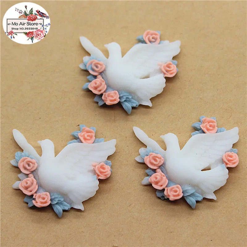 10pcs Resin Peace Bird Dove with Flower Cabochon flatback Jewelry Making Scrapbooking Decoden DIY Accessories 33x31mm