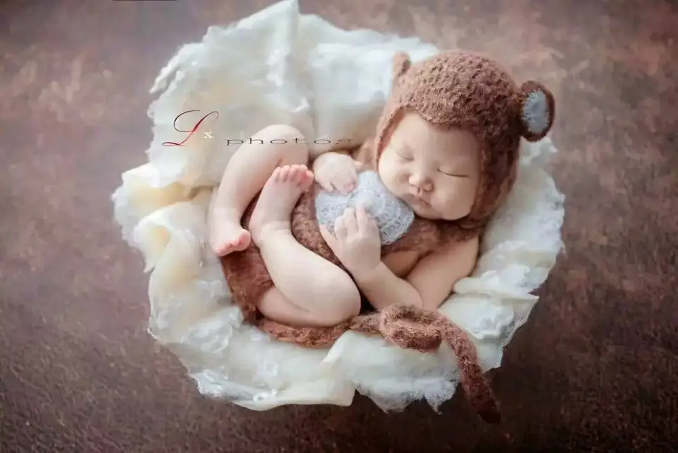 Newborn Mohair Hat and Romper Baby Animal Hat Baby Bonnet Pants Newborn Boy Overalls Jumpersuits Photo Prop