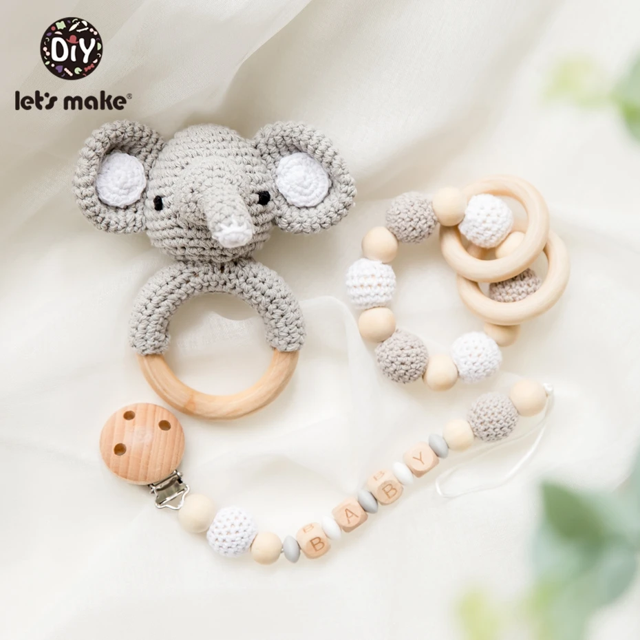 Let\'s Make 1pc Wooden Teether Amigurumi Baby Pacifier Chain Holder Crochet Mobile Baby Teether Woode Baby Rattle Toy