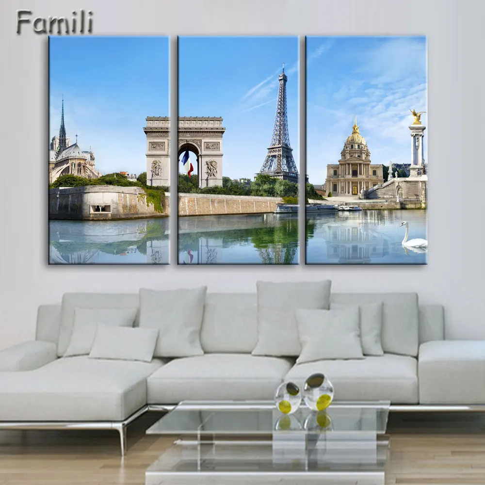 3 panel canvas art Paris Arc de Triomphe Wall Painting Canvas Europe City Urban Street Scene Prints Impressionism Art Picture No