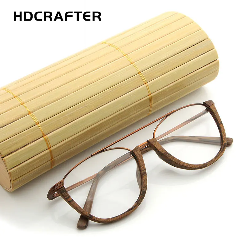 HDCRAFTER-Montura de gafas ópticas de madera para hombre y mujer, gafas graduadas de grano de madera con lentes transparentes, lentes de lectura transparentes