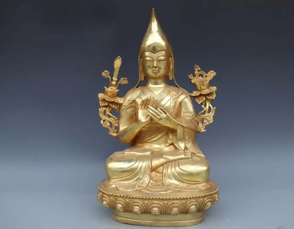 Tibet Buddhism Temple Classical Pure Copper Bronze Tsong-kha-pa Buddha Statue