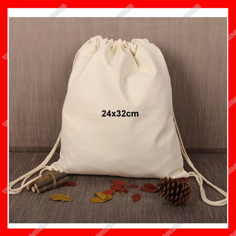 (300pcs/lot) size 24x32cm custom  blank cotton canvas drawstring backpack custom logo bag