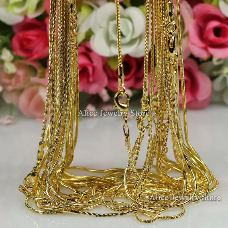 Wholesale! 20pcs/lot Fashion Gold-color 1.2mm Snake Chain Necklace For Women or Men 16