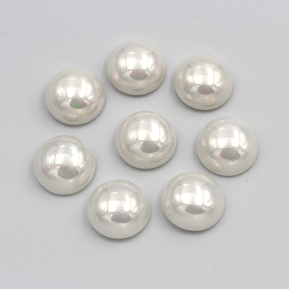 

12 Pcs/lot DIY Jewelry Accessories 14mm 15mm White Pearl Shell Round stone CABs Cabochons Flat Backed