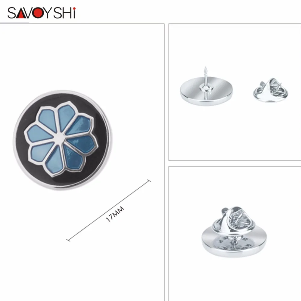 SAVOYSHI Blue/Black Enamel Flower shape man Lapel Pin Brooches Pins Fine Gift for Men Brooches Collar Party Engagement Jewelry