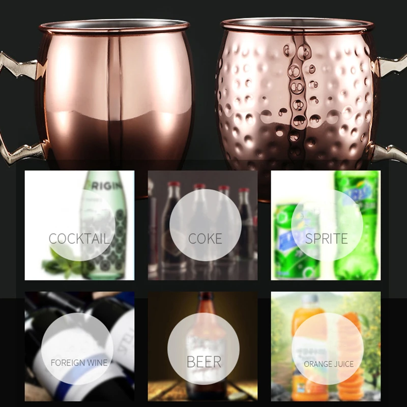 500ML Stainless Steel 304 Copper Cup Mug Cup Moscow Donkey Mule Cup Cocktail Glass Beer Coffee Cup Coffee Water Mug Dropshipping