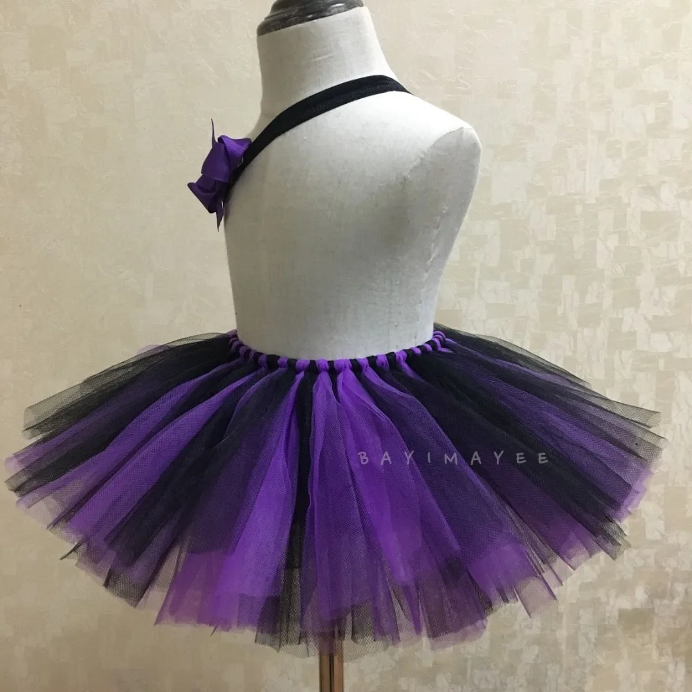 Cute Girls Summer Tutu Skirts Baby Purple Black Tulle Skirts Ballet Pettiskirt Tutu with Bow Headband Kids Party Skirts Clothing