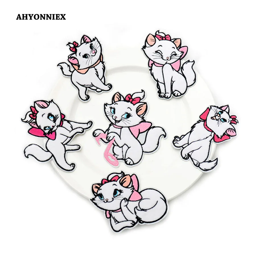 AHYONNIEX 1PC Embroidered cartoon Hairy cat Patches for Clothing cute animal patch Applique for Jeans DIY fabric decorations