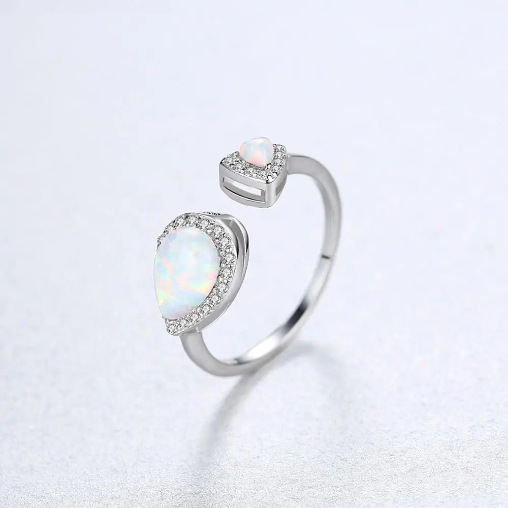 FXLRY New Design Silver color Micro Inlay Zircon  Waterdrop Double Opal Rings for Lover Femme Open Rings Jewelry