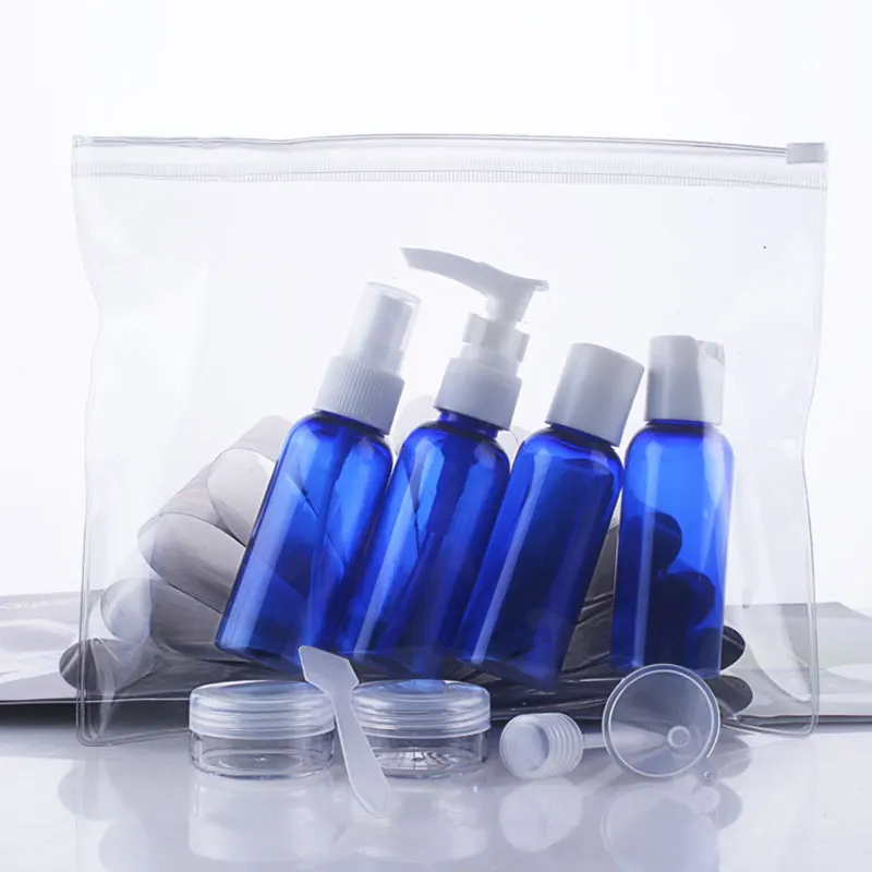 

Blue Travel Size Bottles Set Cosmetics Packaging 10pc/Set Plastic Travel Bottles Kit 50ml Lotion Cream Spray Bottles Container