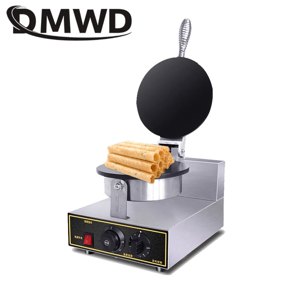 DMWD 110V/220V Electric Ice Cream Cone Maker Cone Baking Pan Machine Crepe Crispy Egg Roll Baker Waffle Cake Bakeware EU US