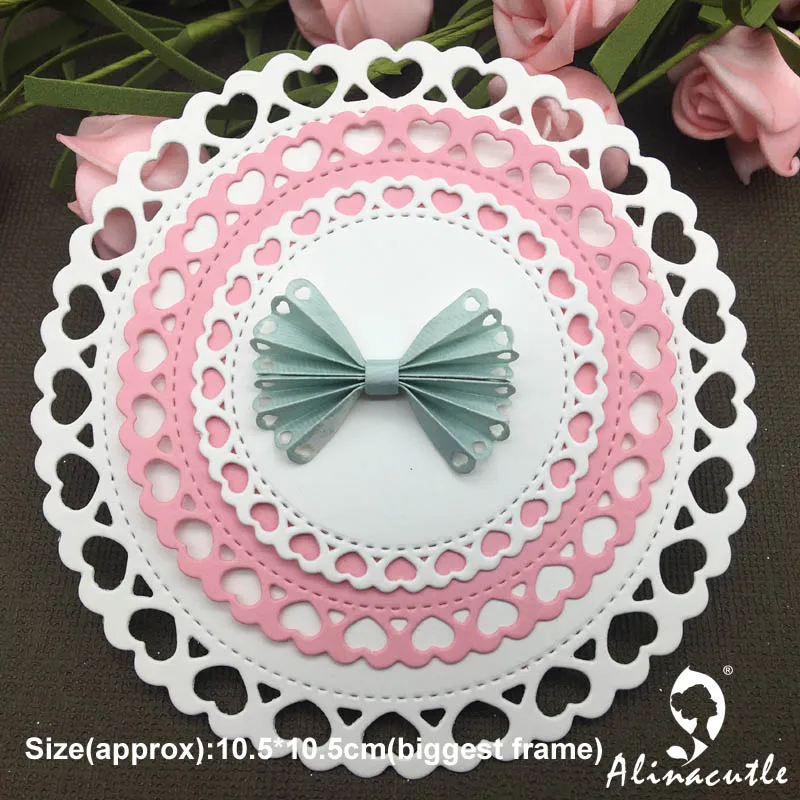 Alinacutle Die Cut Metal Cutting Die Round Frame Heart Border Rosette Edge Scrapbooking Paper Craft Album Card Punch Art Cutter