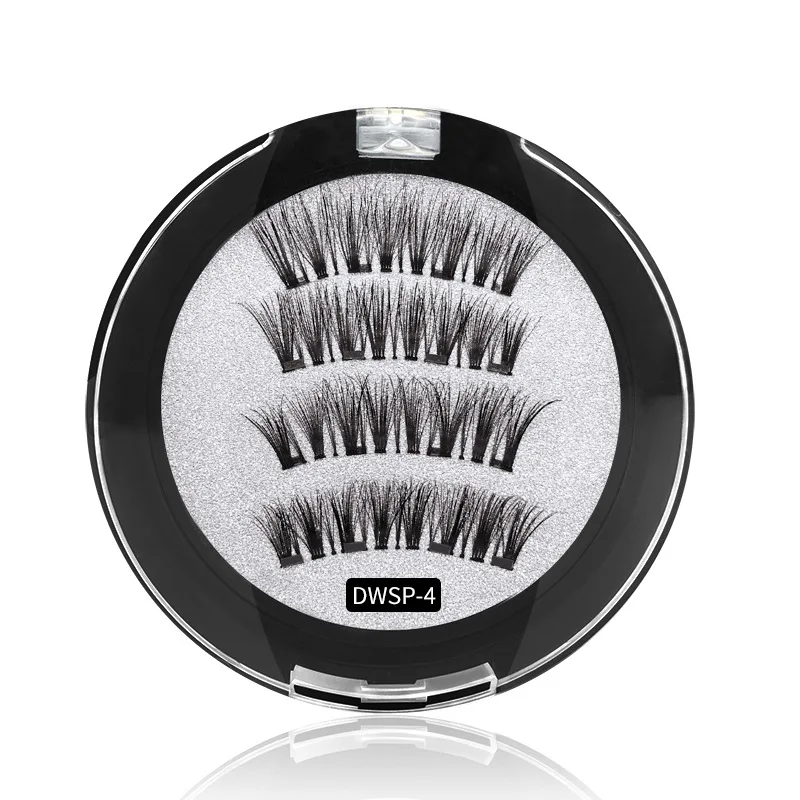 Brand New 4 Magnets lashes handmade reusable magnetic false eyelashes no adhesive needed easy to apply 100sets/lot DHL Free