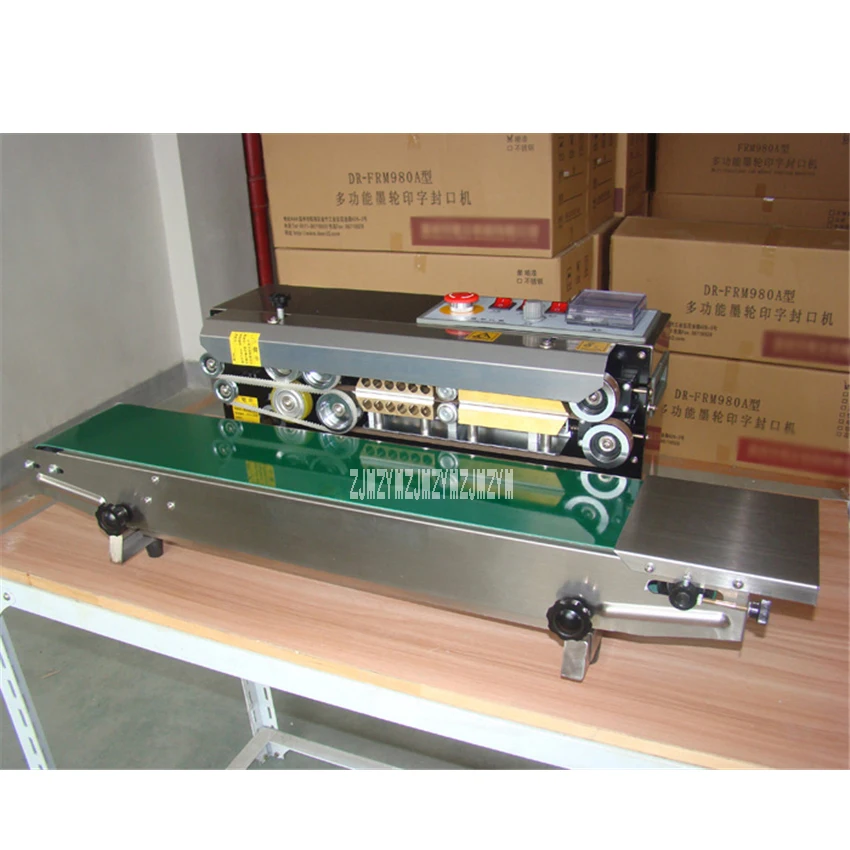 Máquina de sellado continuo de acero inoxidable FR800, bolsa de aluminio y plástico, máquina de sellado térmico automático 110V/220V 80W