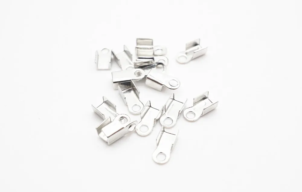 100 Stück Leder-Endkappen, silber-/goldbeschichtet, zum Falten und Crimpen, Kabelendverbinder, Verschluss für Schmuckherstellungszubehör – Detail 6