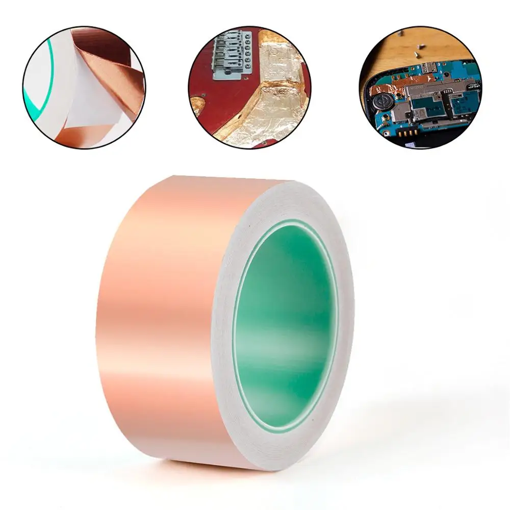 20m*50mm Double Sided EMI Copper Foil Shielding Tape Conductive Self-Adhesive Barrier for Electric Guitar Phone Repair Battery