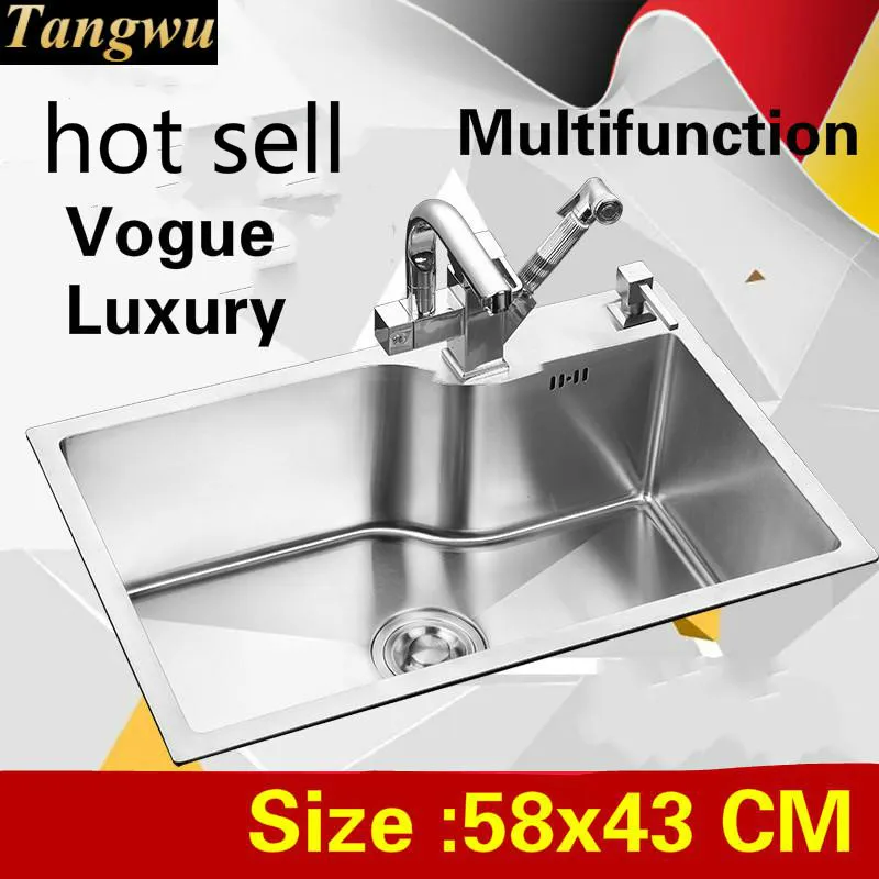 Free shipping Apartment kitchen manual sink single trough multifunction wash vegetables 304 stainless steel hot sell 580x430 MM