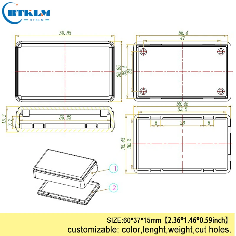 Electronics housing enclosure abs junction box DIY electronic project desktop box Small plastic distribution box 60*37*15mm