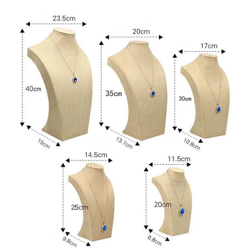 Natural Linen Jewelry Necklaces Pendants Display Bust Hot Sale New Choker Holder Stand Rack Show 5 Size Wholesale Price