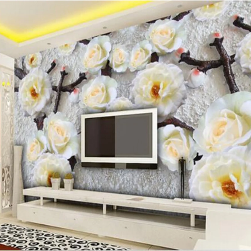 

beibehang Custom Any Size 3D Stereoscopic Relief Flower Non-woven Modern Living Room Bedroom Background Mural Photo Wallpaper