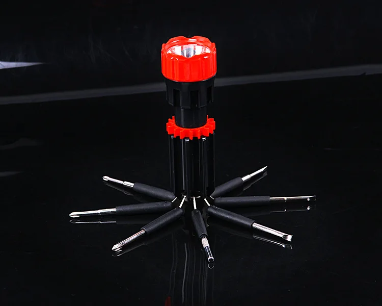 8 in one Multi Screwdriver with LED Flashlight Torch Hand Tools Multi-functional Flashlight Slotted Phillips Hex Screw Driver