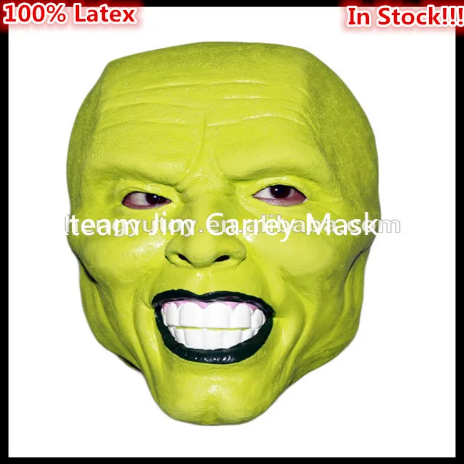 Top Grade 100% Latex Party Cosplay The Mask Jim Carrey Male Mask Mens Fancy Dress Superhero Comic Adults Costume Accessories Toy