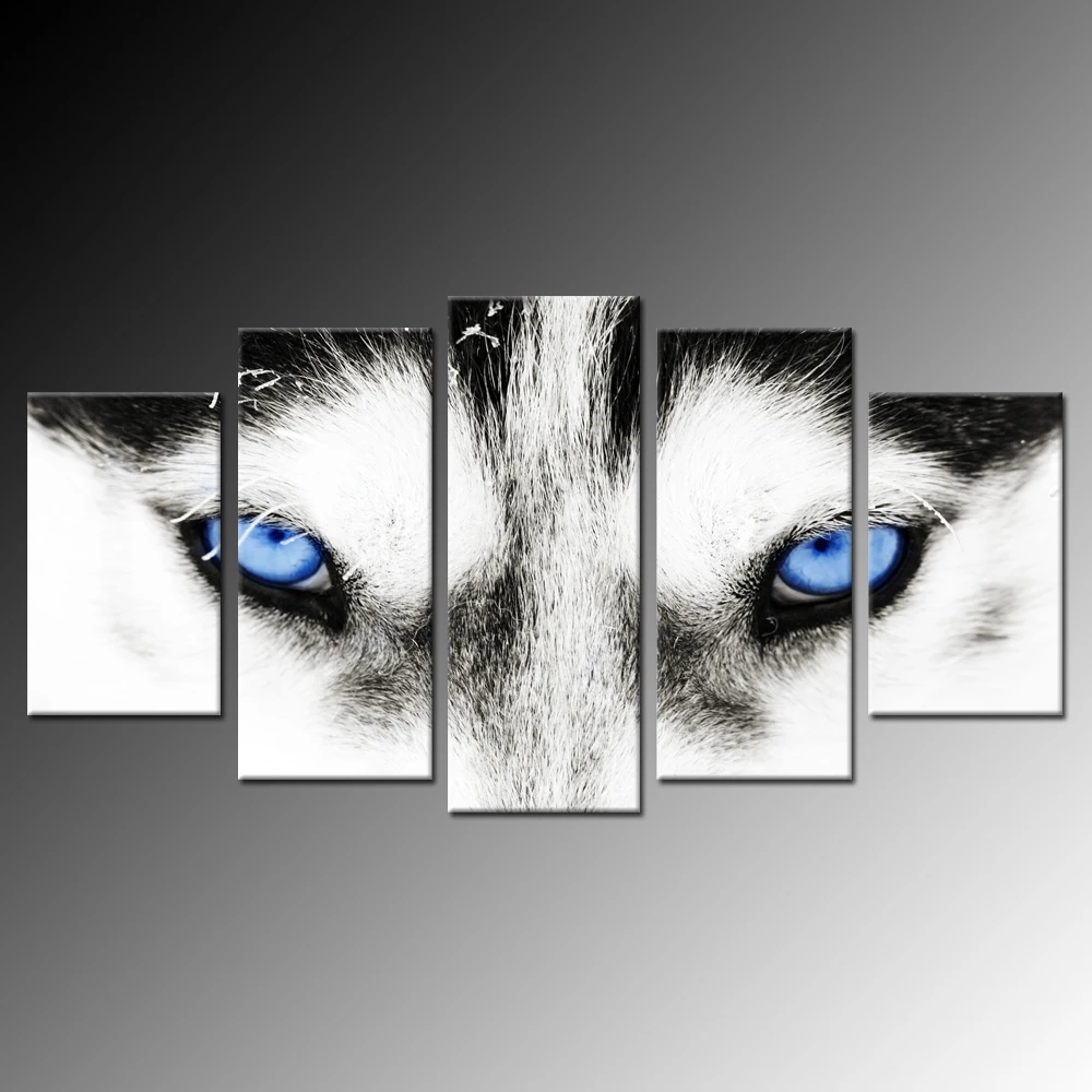 5 Pieces Wolf Eyes Wall Art Poster Blue Animal Eyes Print Canvas Painting Modern Style Picture Living Room Home Decor