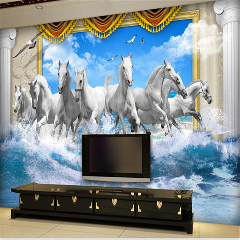 

beibehang Great wall 3d white horse wall murals wallpaper,horse custom wall paper murals for living room papel de parede