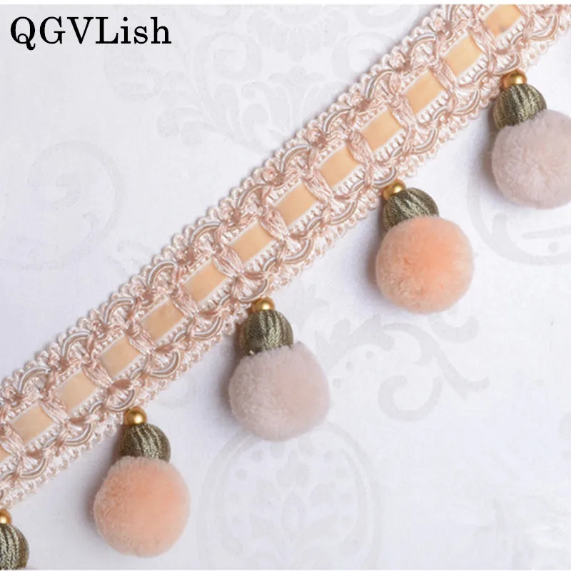 QGVLish 12M Pompons Curtain Lace Trim Tassel Fringe DIY Sewing Wedding Sofa Stage Lamp Decor Curtain Accessories Lace Ribbon