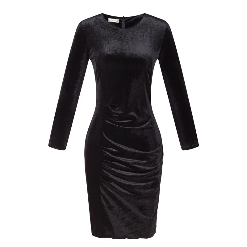Women Autumn Office Dress Plus Size Bodycon velvet Dresses Pencil