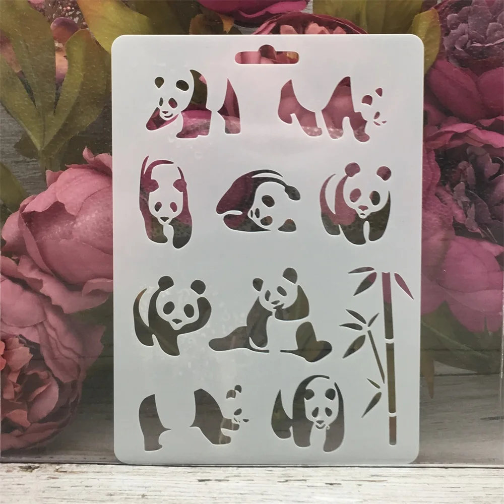 1Pcs 17.8*12.7cm Panda Bamboo DIY Layering Stencils Wall Painting Scrapbook Coloring Embossing Album Decorative Template