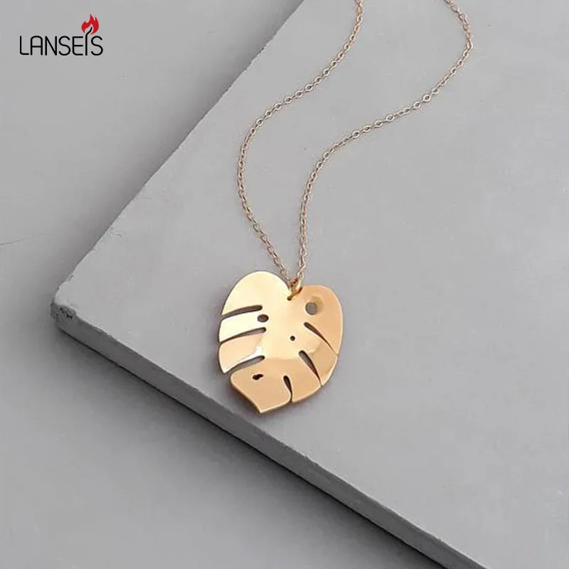 

Lanseis Big Tropical Monstera Leaf Necklace Stainless Steel Necklace , 10Pcs Leaf Necklace Forest Jewelry-Choose your color