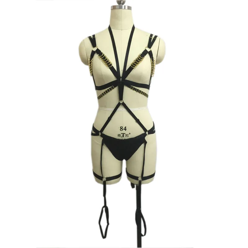 

Fetish Wear Body Harnes Set /Cage Bra/Leg Garters/Harness Bra/Harness Set/ Bondage Lingerie Pole Dance Cage Costumes N0082