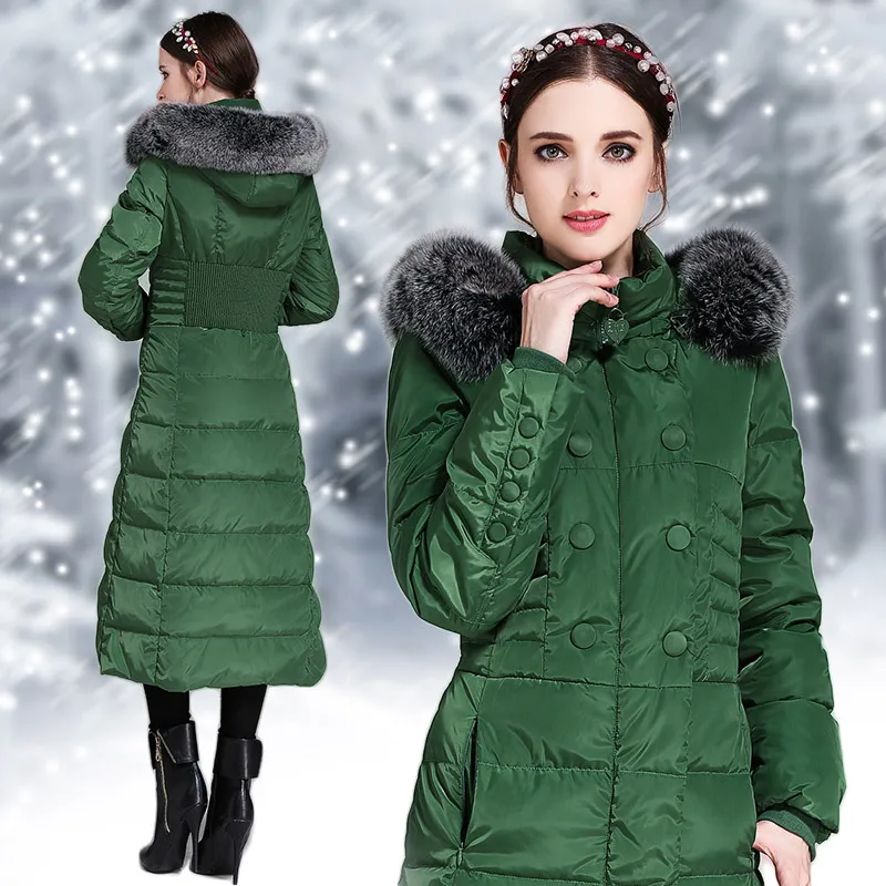 Long Winter Coat Women 90% Duck Down Jacket Woman Hooded clothes Puffer Jacket Fox Fur Collar Overcoat Women's Jackets KJ2612