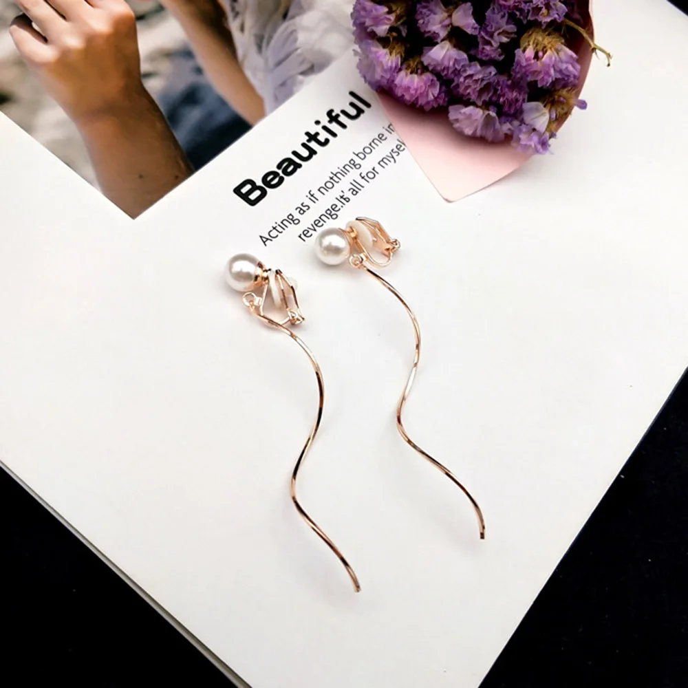 JIOFREE  Fashion Simulated pearl Clip On Earrings Women Trendy Simple Style Earrings