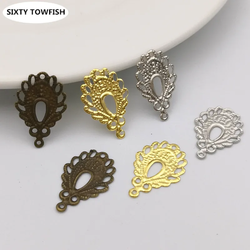 50 Pieces DIY Components Findings 12*19mm Gold Color/Antique Bronze Metal Filigree Flowers Slice Charms Base Setting Jewelry