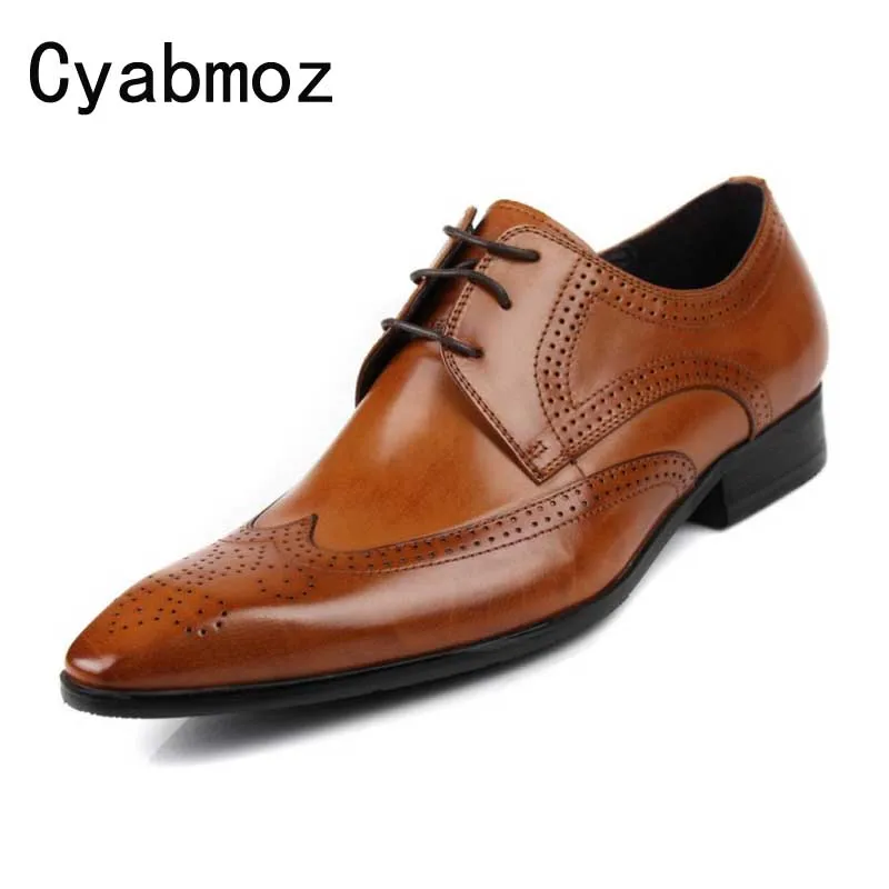 Men's natrual leather business dress suit shoes men Bullock genuine leather lace up wedding shoes Pointed Toe Man Shoes Oxfords