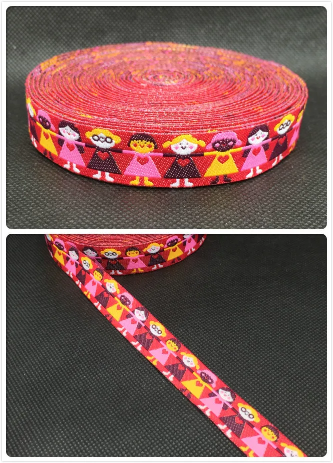 2014 NEW  wholesale 5/8 '(16 mmx10yards) Polyester Woven Jacquard Ribbon with grils hand in hand