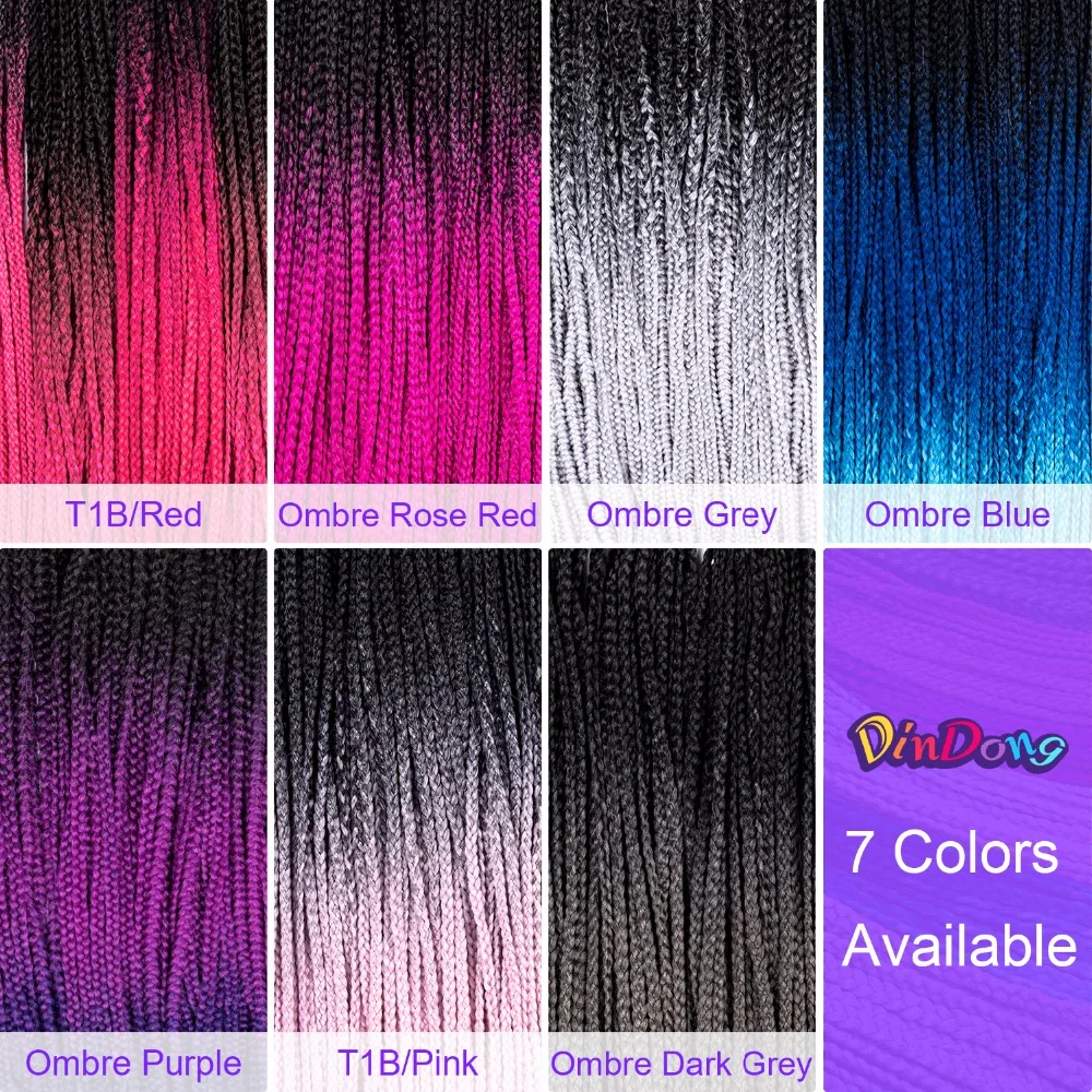 DinDong Ombre Crochet Box Braids Extensions 24 inch Ombre High Temperature Fiber Synthetic Braiding Hair