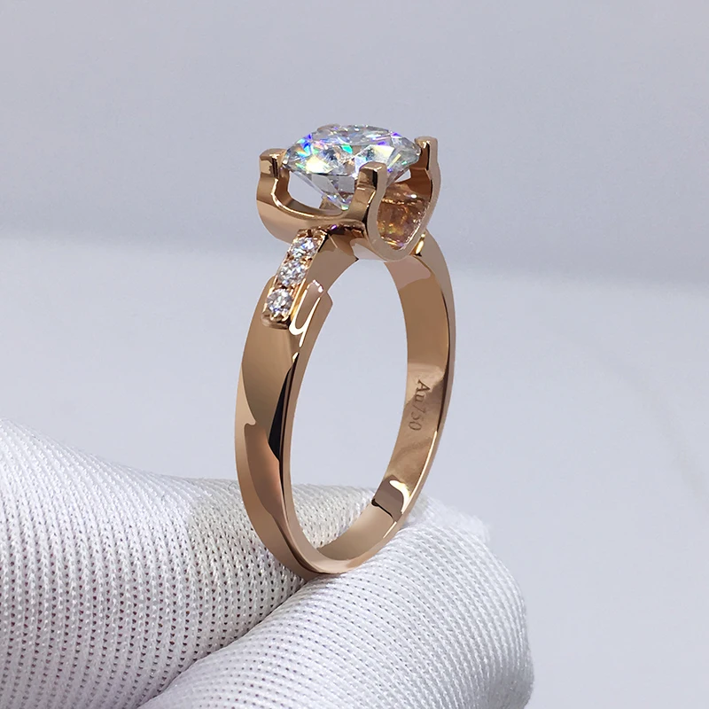 1Carat Wedding 100% Moissanite Diamond Ring Genuine 18K 750 Yellow Gold White Gold D color