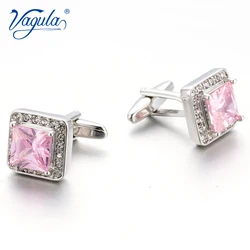 VAGULA New Classic Cufflinks Party Wedding Suit Shirt Gemelos Men Jewelry Button Pink Crystal Cuff links 337