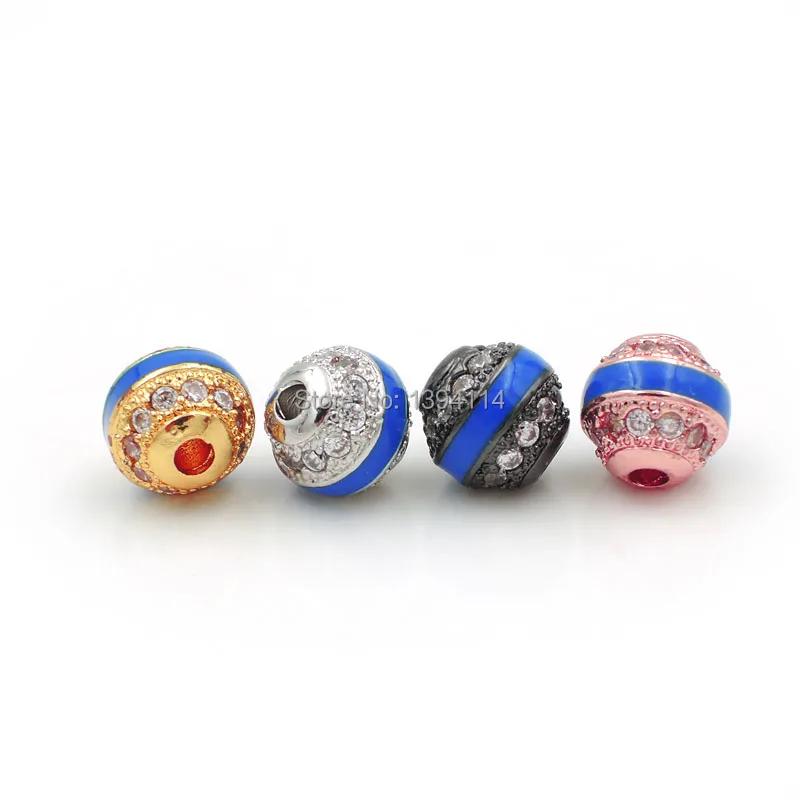 

7*7*7mm Micro Pave Clear CZ Solid Beads Blue Enamelling Fit For Making DIY Bracelets Or Necklaces Jewelry