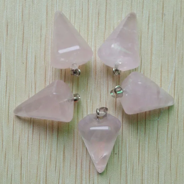 Wholesale 12pcs fashion good quality natural rose quartz stone hexagon pyramis pendants charms for men and women necklace