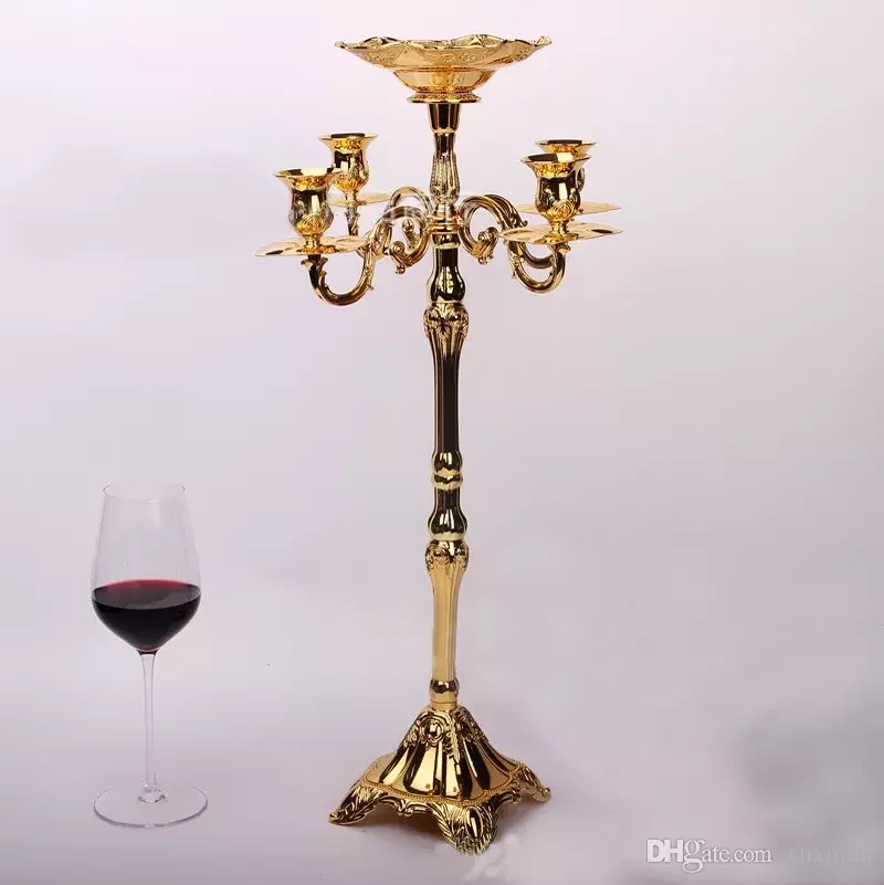 

Gold plated flower bowl included candle stick floor candelabra 83cm height metal candle holder wedding candelabrum