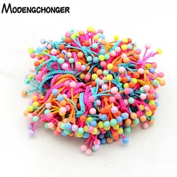 10PCS/Lot Lovely Small Beads Hair Ties Hand-knitted Knotted Elastic Hair Band Bow Ponytail Hair Rope For Kids Hair Accessories